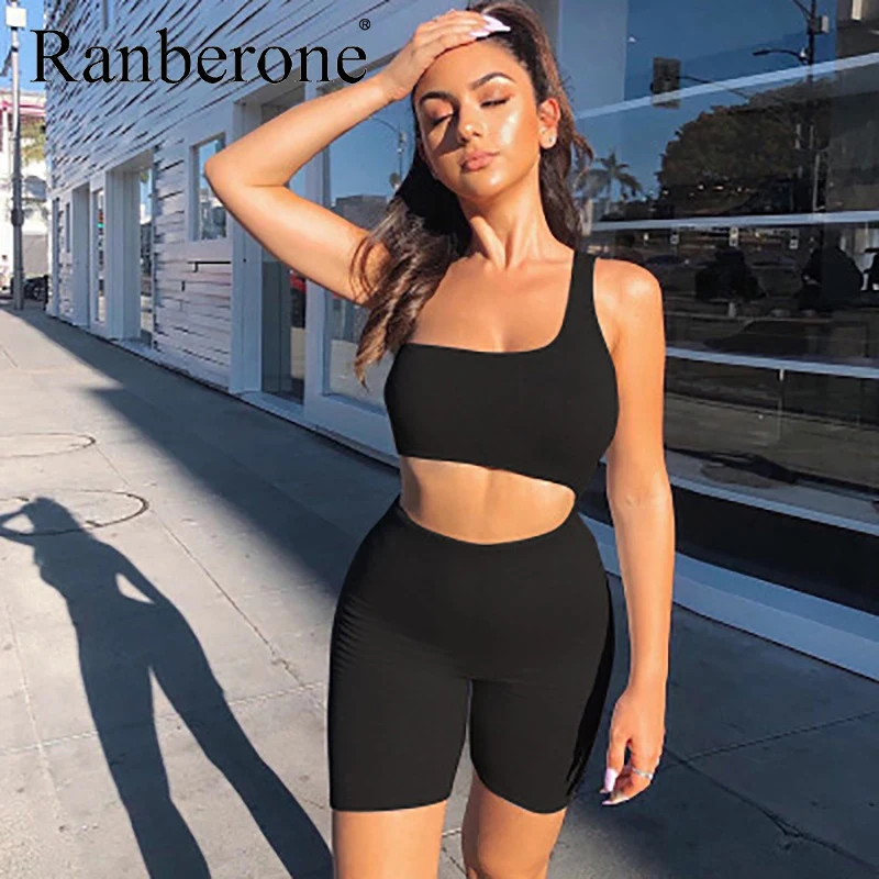 Ranberone спортивный костюм 2 шт бесшовный набор для занятий йогой на одно плечо