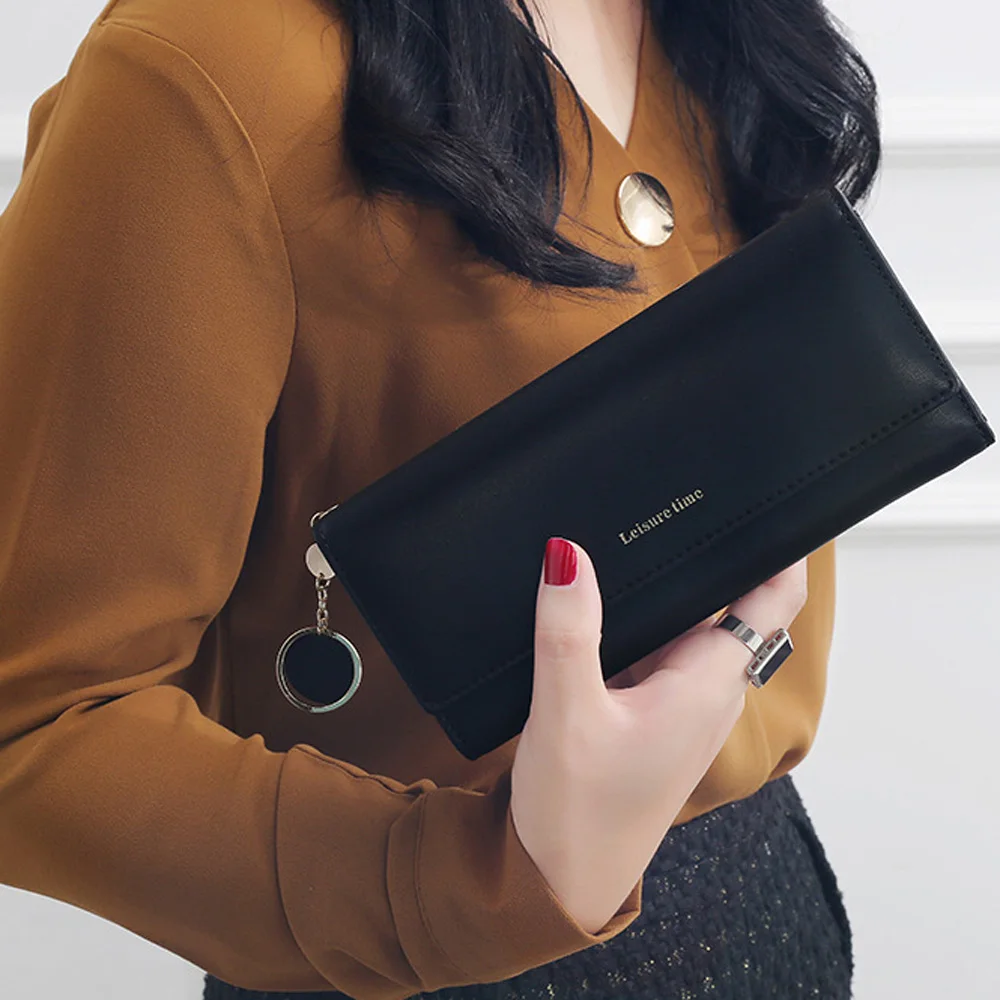 

1 Pcs Simple Solid Triple Folding Women Wallet PU Leather Soft Cover Hasp Card Holder Purse High Capacity Rectangle Handbag