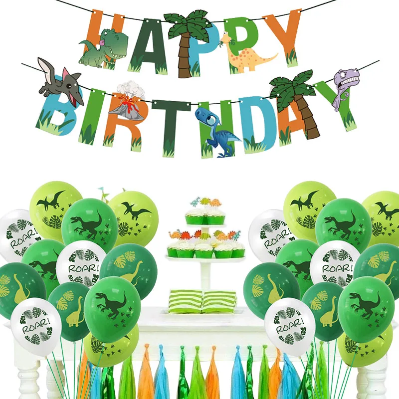 

Dinosaur Confetti Latex Balloons Happy Birthday Banner Kids Jungle Wild Animal Party Decorations Baby Shower Air Balls Globos