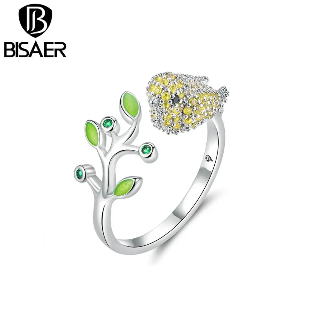 BISAER ювелирные изделия для птиц серебряного цвета птица и листья дерева Открытые