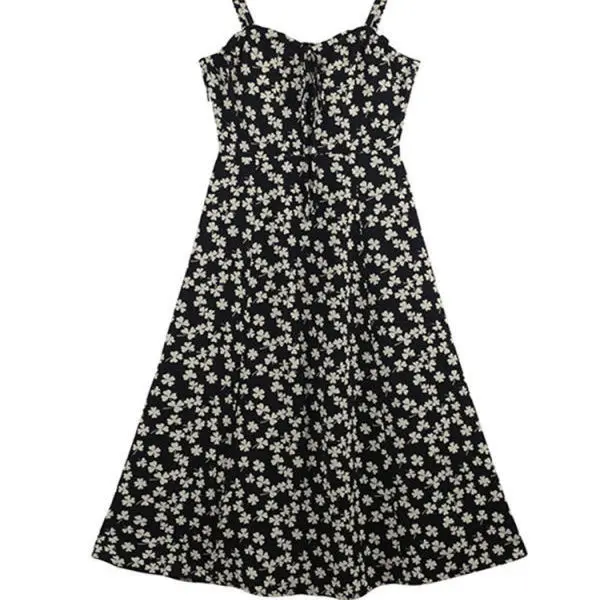 

Suspender floral dress women's 2021 new spring and summer French design small print bottomed skirt