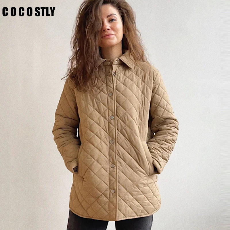 

Autumn Women Jacket Fashion Coats Turn Down Collar Elegant Front Pockets Cotton Jackets Female Female Ladies Outwear