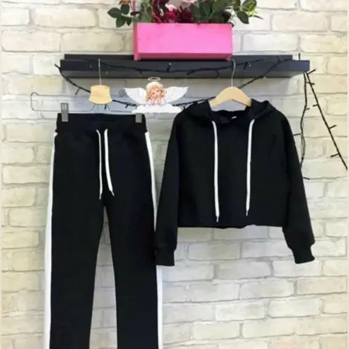 Toddler Baby Girl Winter matching Clothes Hooded black Wing Tops Sweatshirt Long Pants casual Tracksuit sport Outfit | Детская одежда и