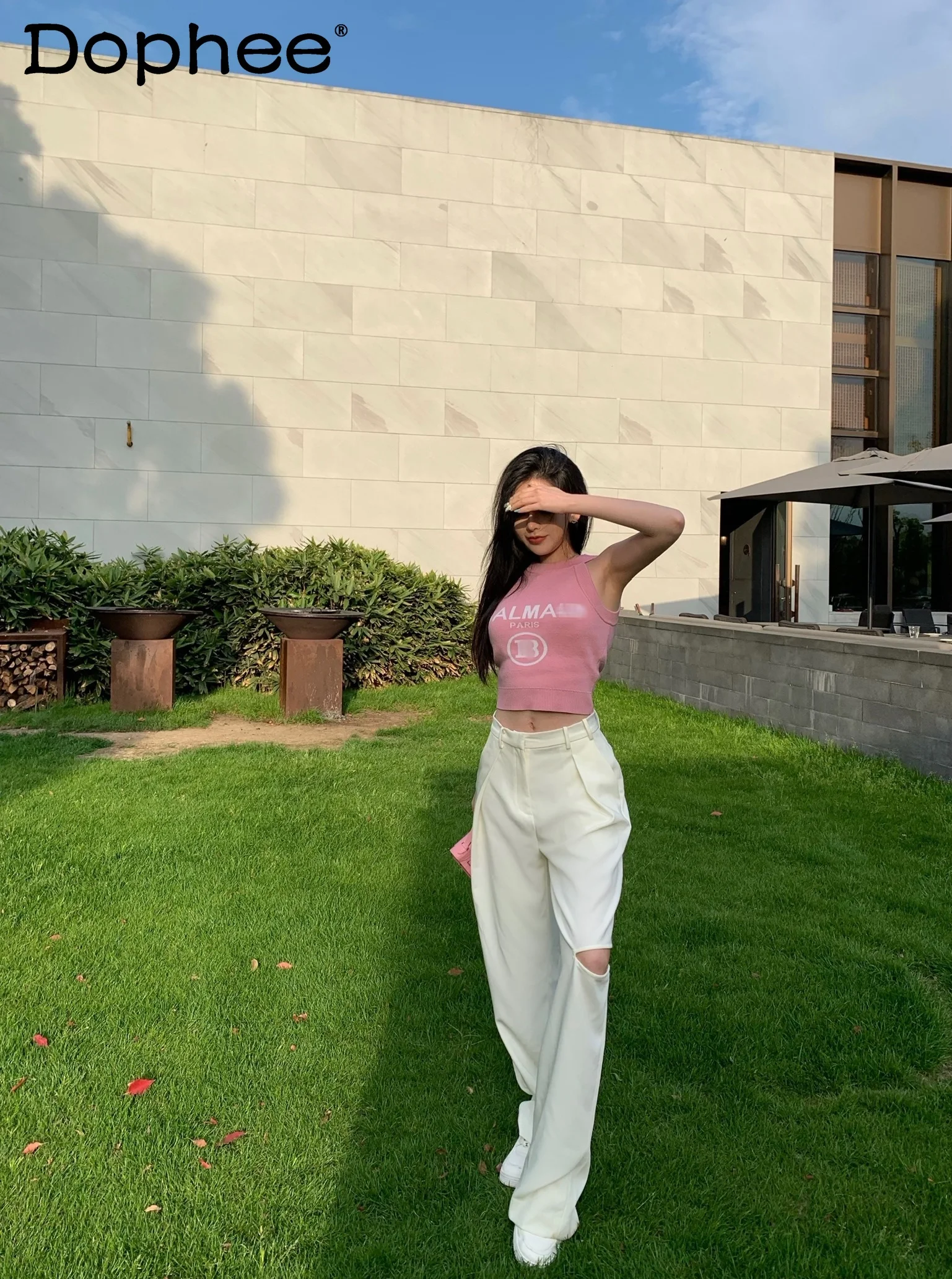 

Ripped White Wide Leg Pants for Women 2021 Spring and Autumn High Waist Straight Loose Drooping Mop Pants Casual All-match Pants