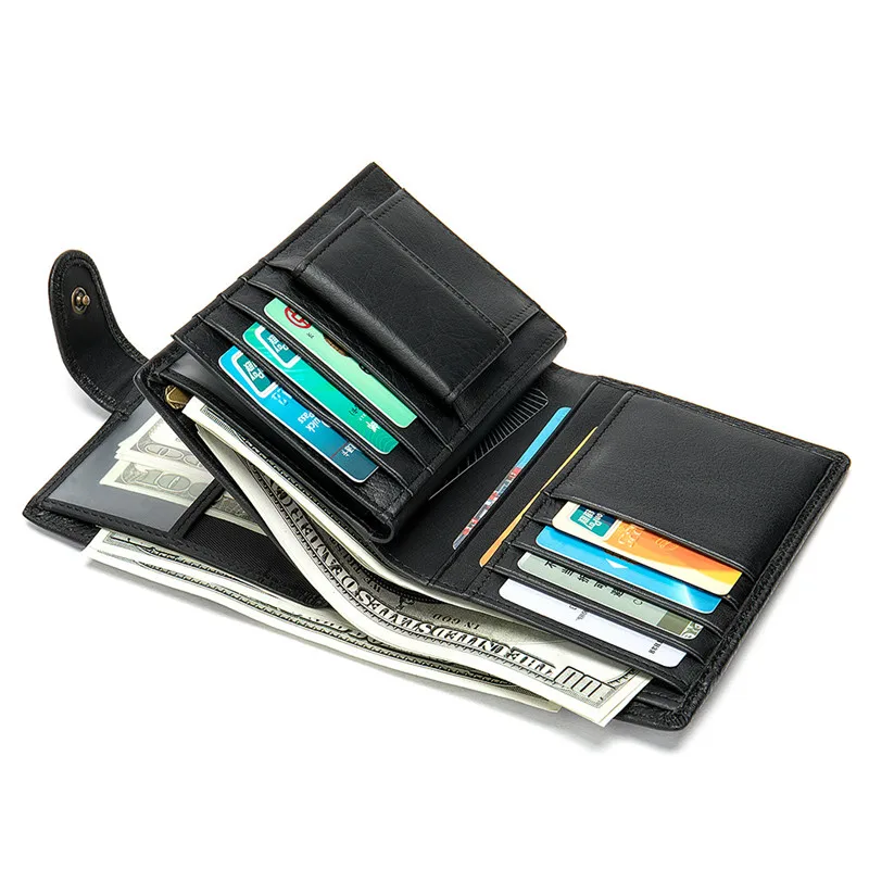 PNDME Высококачественный простой короткий черный мужской бумажник из натуральной