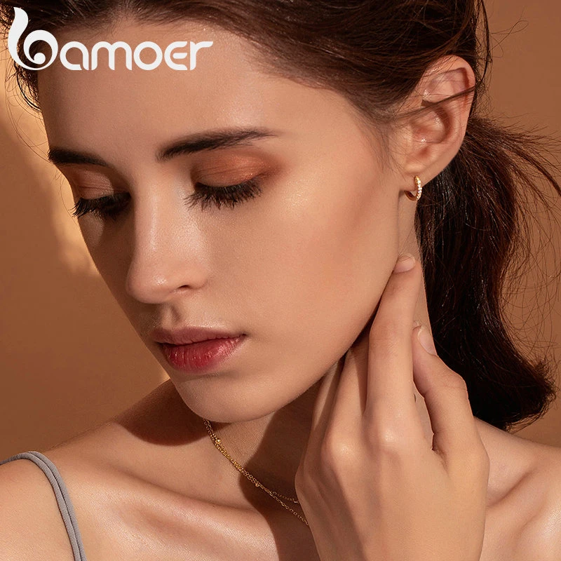 Женские маленькие серьги-кольца Bamoer 925 пробы серебряные серьги-гвоздики |