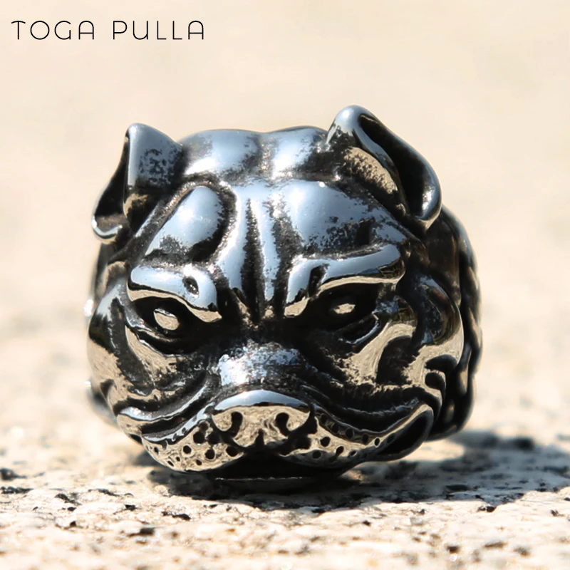 Полированное мужское кольцо в стиле панк Питбуль винтажное серебряное из