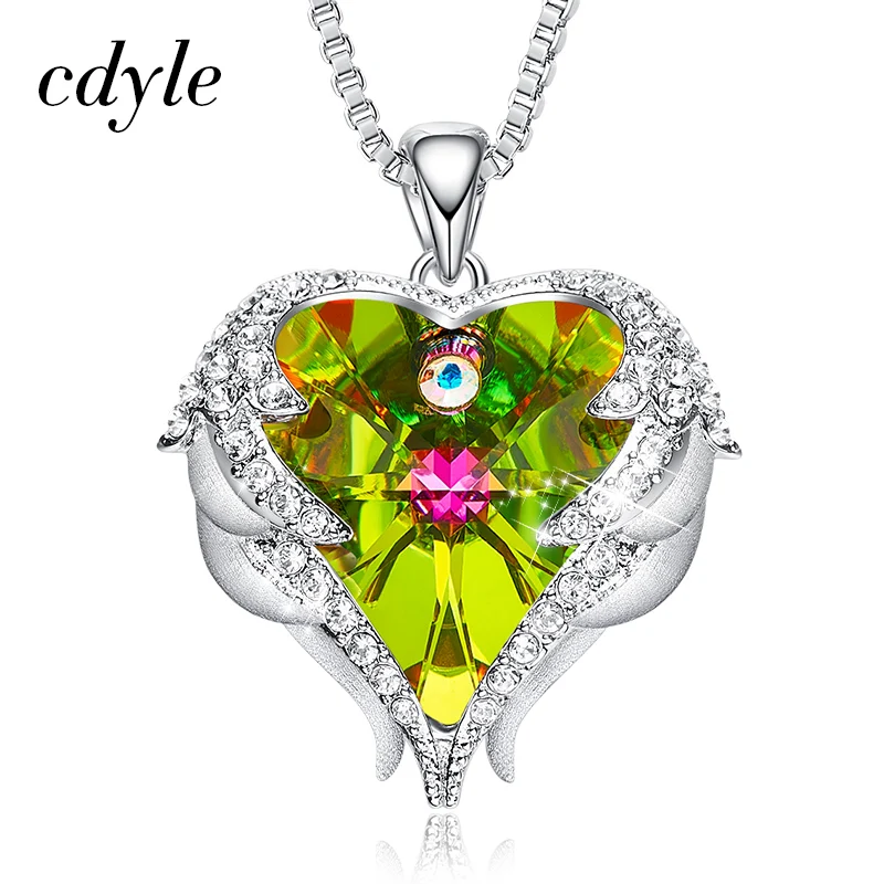 Cdyle готическое черное крыло Ангела Сверкающее красное сердце кристалл от Swarovski Подвеска Ожерелье для Хэллоуина ювелирные изделия подарок - Окраска металла: Olive P0902M