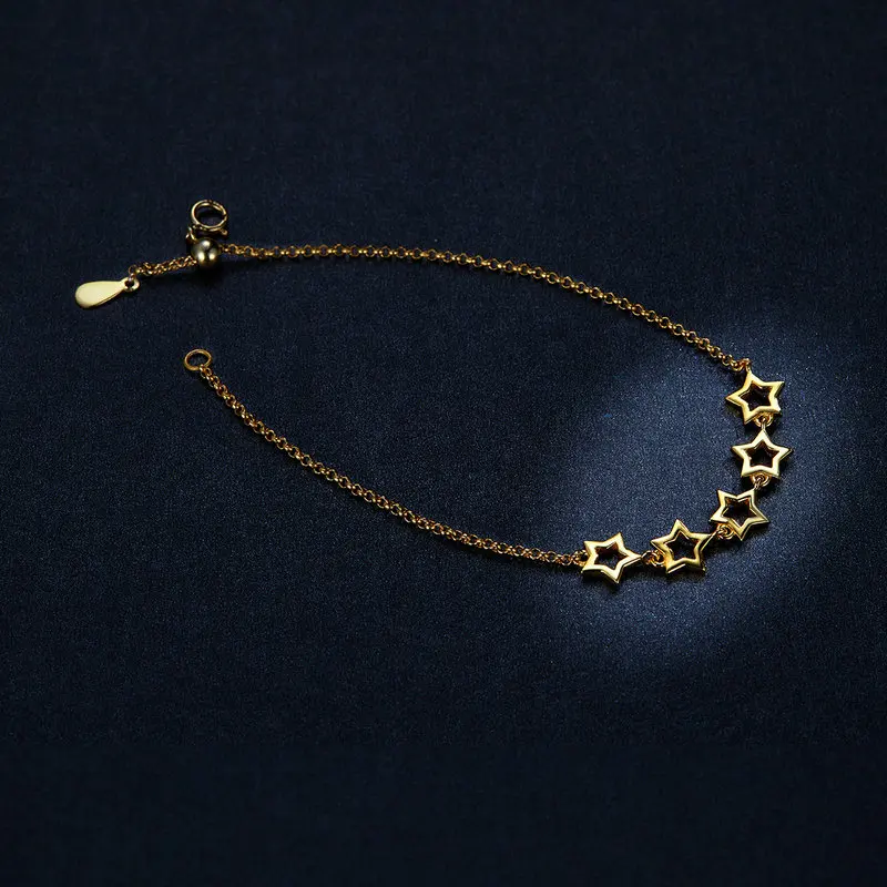 

Stars Chain Bracelet for Women Gold Color Real 925 Sterling Silver Fashion Jewelry Anit-allorgy Gifts for Girl TDC162