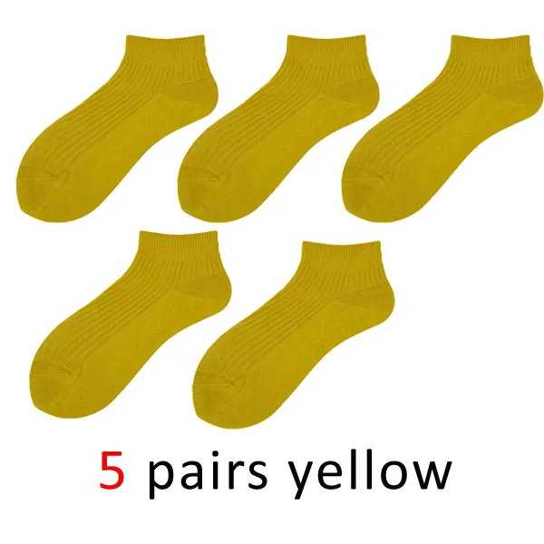 VERIDICAL 5 pairs/lot ankle socks woman solid loose crew Boat Socks harajuku socks cotton Good Quality calcetines mujer 10 color - Цвет: yellow