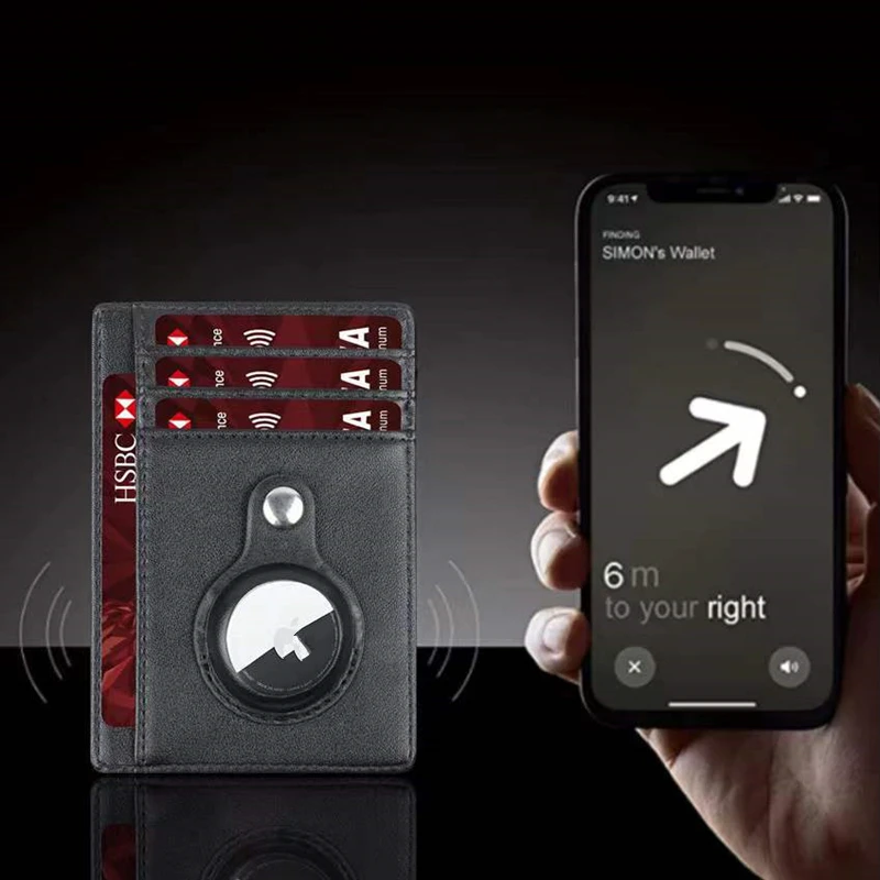 PU Leather Man Airtags Wallet Casekey For Apple Airtags Anti-lost Protective Cover Stand Multifunctional Card Holder Clip Case