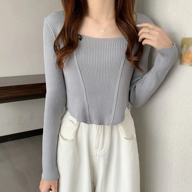 

Свитер Женский вязаный, с круглым вырезом, с длинным рукавом