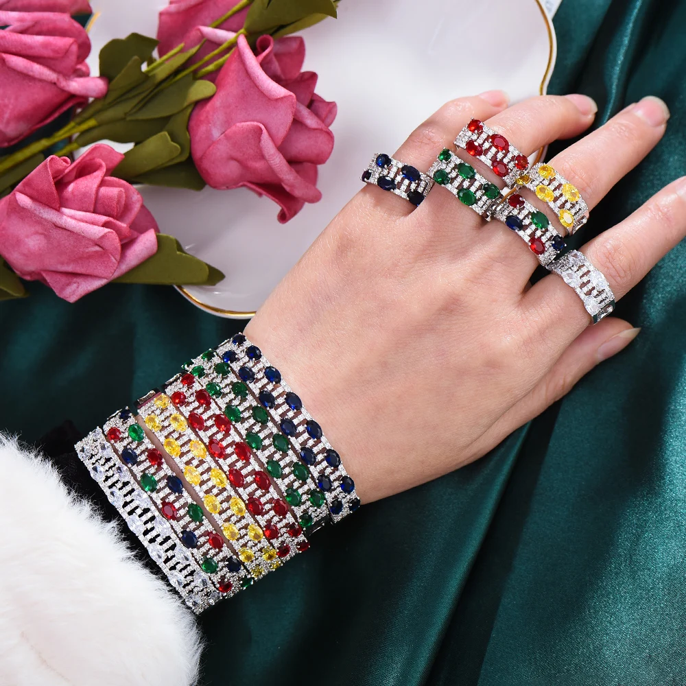 

missvikki Trendy Luxury Bling Bling Sparkling Bangle Ring Jewelry Set For Women Girl Gift Accessory High Quality Cubic Zirconia