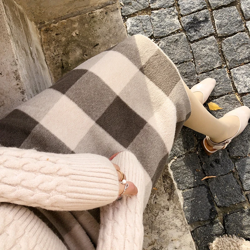 

plaid Vintage all-match Style A Line Skirt Women High Waist mid-long Skirt Autumn Winter