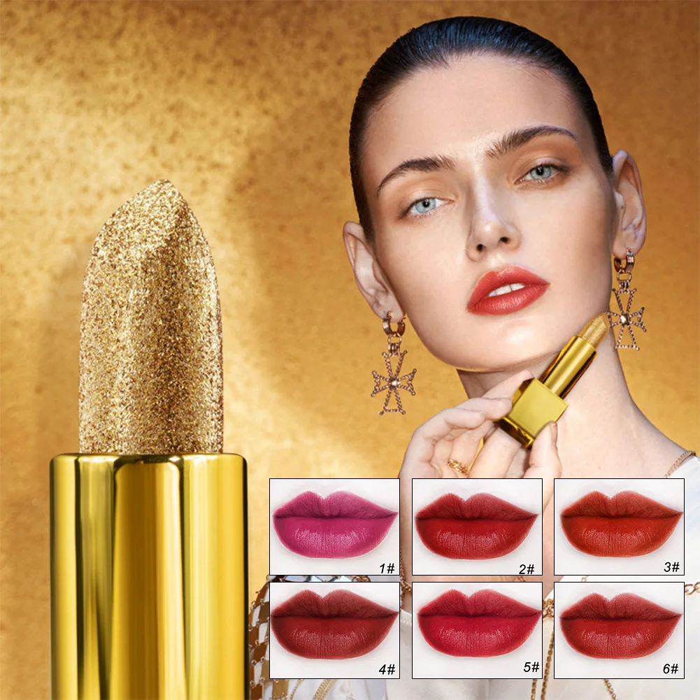 

Glitter Lipstick Moisturizing Makeup Velvet Matte Gold Lipstick Waterproof Lipstains Sexy Shiny Red Cosmetics Pigment Nude Rouge