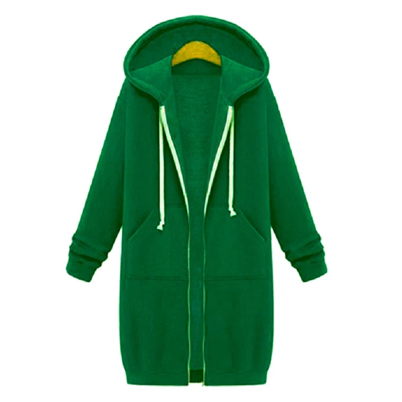 Pine Green Wipalo размера плюс женские на молнии с капюшоном удлиненные худи для девушек с длинным рукавом осень. Зимняя Толстовка Пальто Повседневная куртка топ S-5XL - Цвет: Pine Green