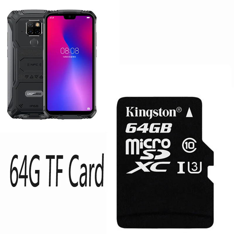 DOOGEE S68 Pro, прочный телефон, IP68, водонепроницаемый, Helio P70, четыре ядра, 6 ГБ, 128 ГБ, Беспроводная зарядка, NFC, 6300 мА/ч, 12V2A, зарядка, 5,84 дюймов, FHD - Цвет: Black n 64GB SD Card