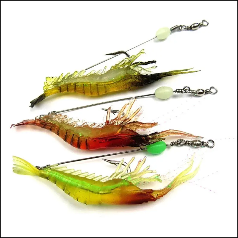 3PCS 9.5cm 6g Realistic Artificial Soft Shrimp Lure Hook with Leader Cord Trace Luminous Predator Fishing Baits | Спорт и