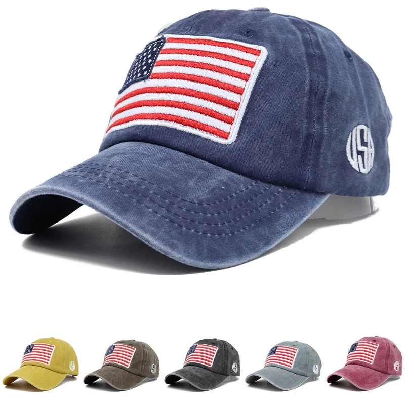 

American Country Flag Baseball Cap Causal Washed Denim Cotton Snapback Hat Bone Casquette Hip hop Caps Wholesale