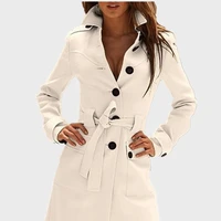 lisa colly autumn women office work coat womens woolen long coats outwear new turn down collar belt wool coat jacket