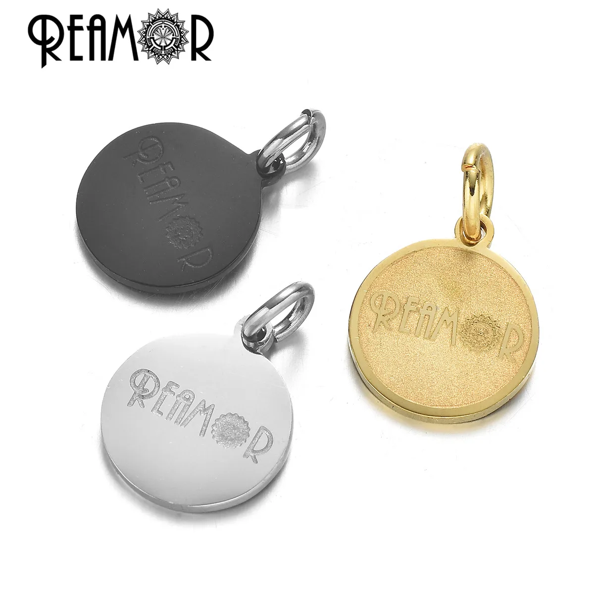 Логотип REAMOR из нержавеющей стали 316L двухсторонний дизайн круглые бирки подвески