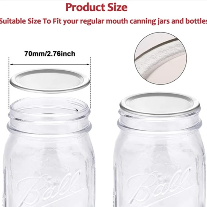 

70mm Canning Lids Jar Split-Type Lids Reusable Leak Proof Storage Solid Caps Metal Canning Jar Lids(Silver, 192)