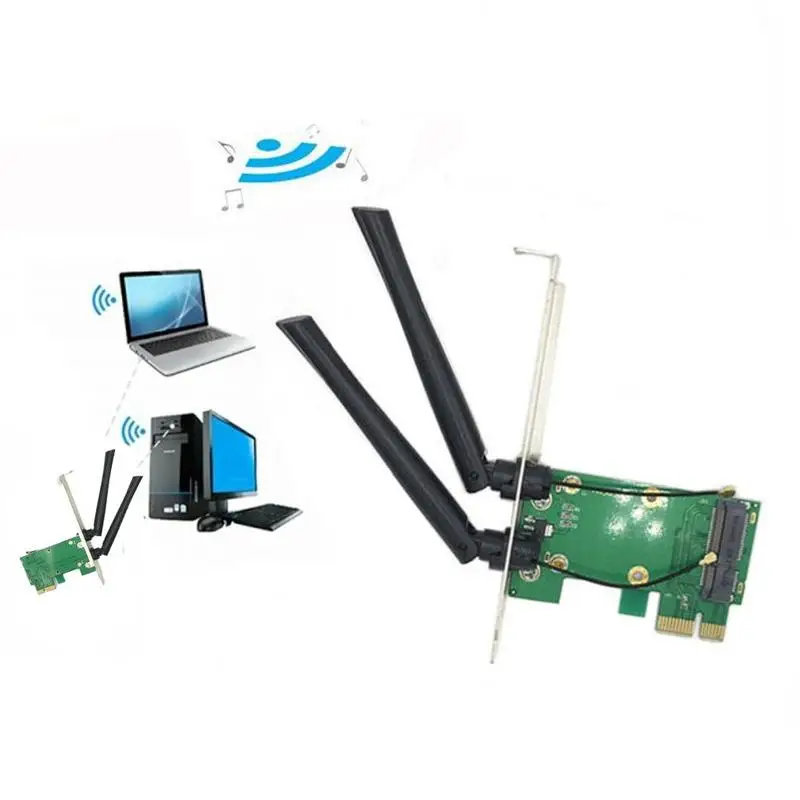 

100% аутентичная беспроводная Wifi карта Mini Pci-e к Pci-e 1x настольный компьютерный адаптер 2 антенны долгий срок службы и хороший сигнал