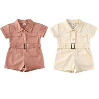 summer toddler kid infant baby girl romper short sleeve buttons solid pockets belt jumpsuit romper playsuit 1 6 years clothing