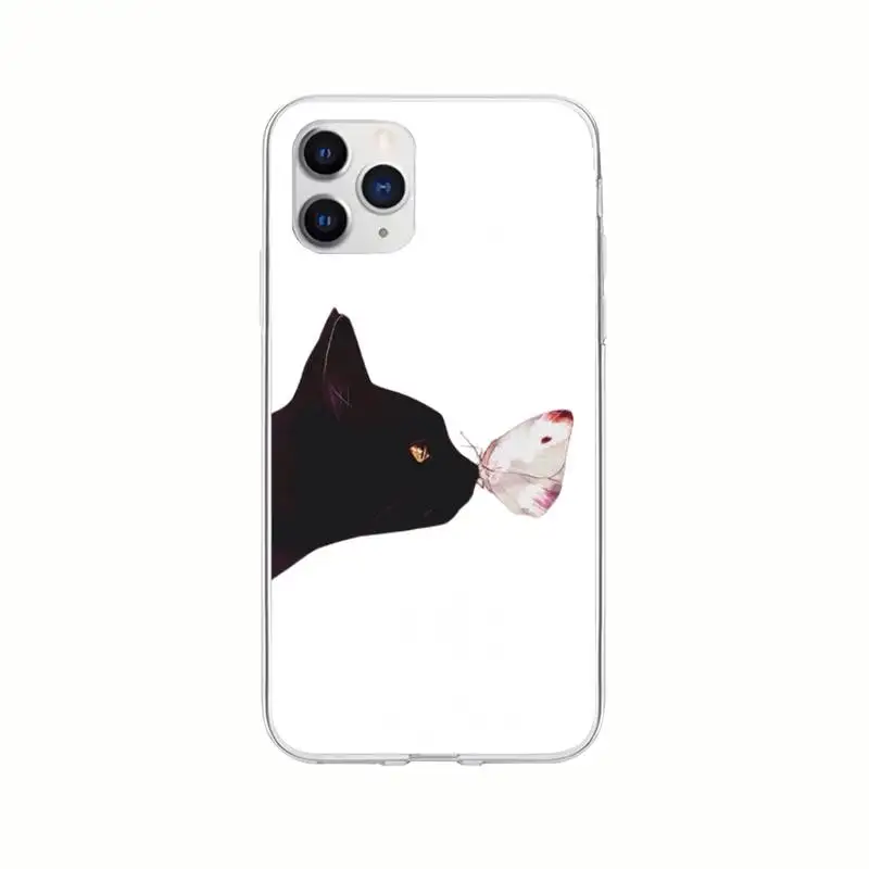 

Men Cute Black Cat Transparent Mobile Phone Case For Iphone 12 11 Pro Xs Max 6s 7 8 Plus Xr Xs X 5s Se 2020 Clear Cover