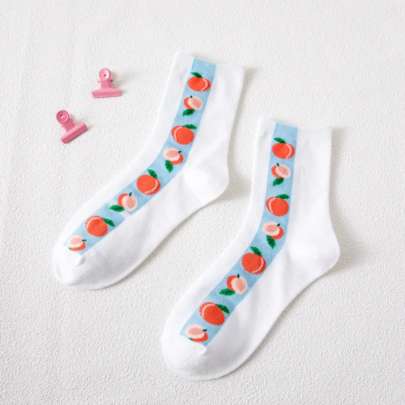 

5pairs Women Socks Cartoon Sweet Fruits Strawberry Peach Pink White Girls Socks Simple Elegant and Fresh Ladies Cotton Socks