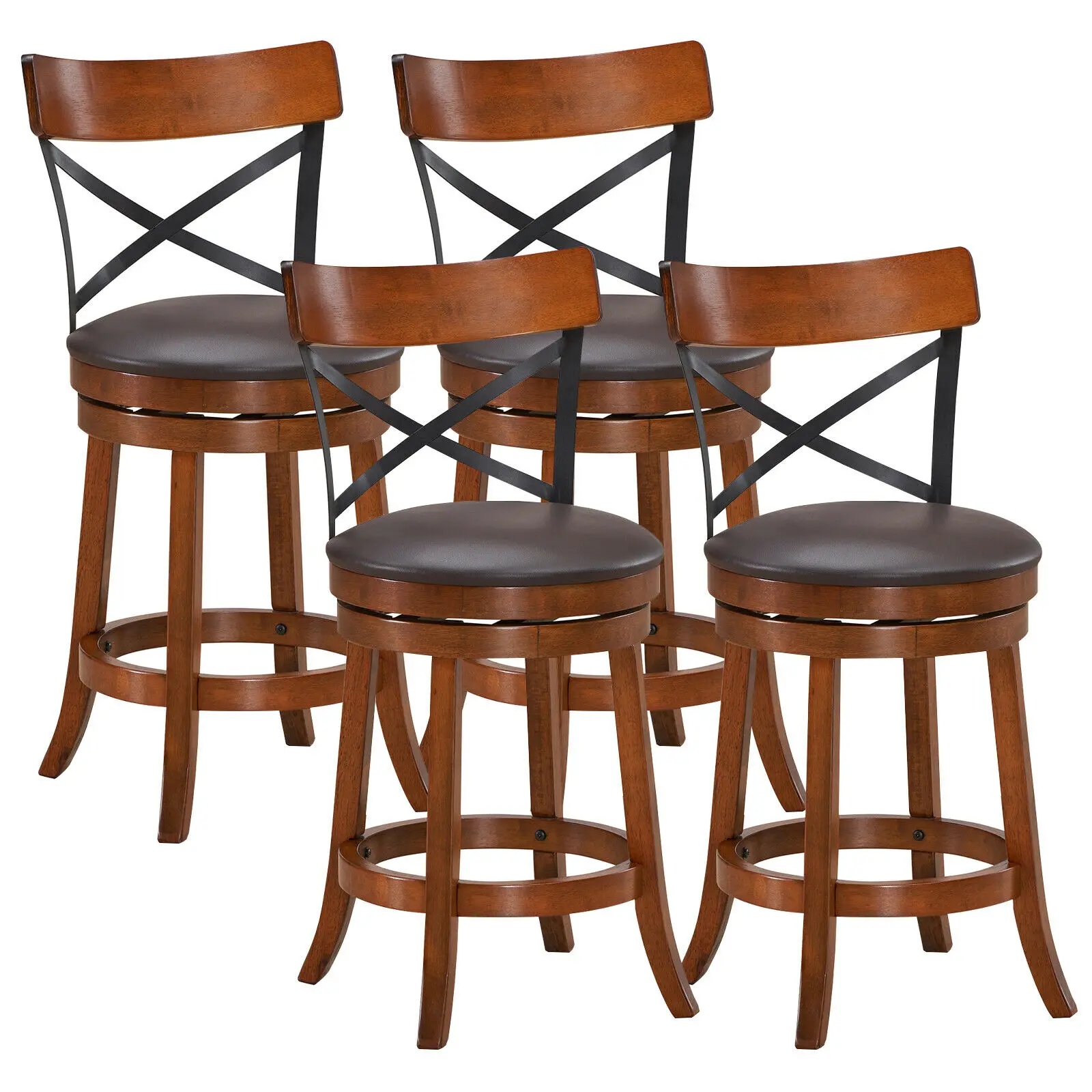 

Set of 4 Bar Stools Swivel 25" Dining Chairs with Rubber Wood Legs 2*HW67488-24