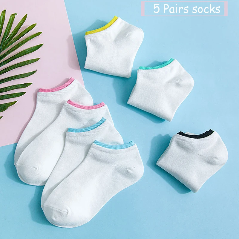 

2021 Summer Pure Color Women Boat Socks Autumn and Winter Thin Section Invisible Short Tube Stitching Cute Girls White Socks