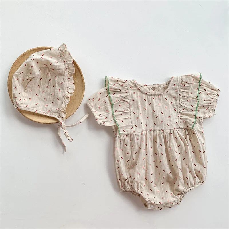 

Toddlers Kid Outfits Baby Girls Summer Fashion Clothes Sets Short Sleeve O-Neck Romper + Cap Sets Infants Clothing For 0-12M