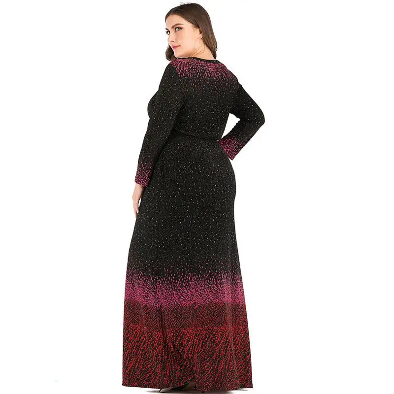Блестящее платье-макси в горошек модель 4XL/5XL Женское зимнее платье элегантное