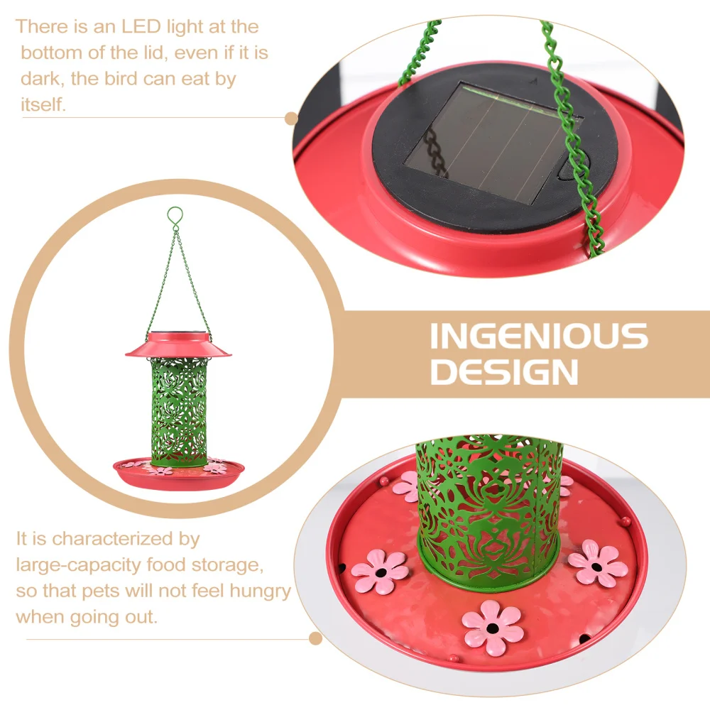 

Hanging Bird Food Container Bird Feeder Waterer Solar Light Feeder for Outdoor