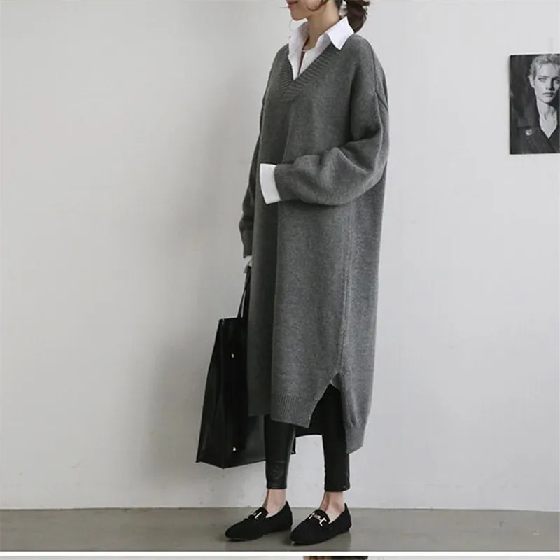 

Warm Sweater Women Autumn Dress Winter Long Sweater Knitted Dresses Long loose Maxi Oversize Lady Dresses Bodycon Robe Vestidos