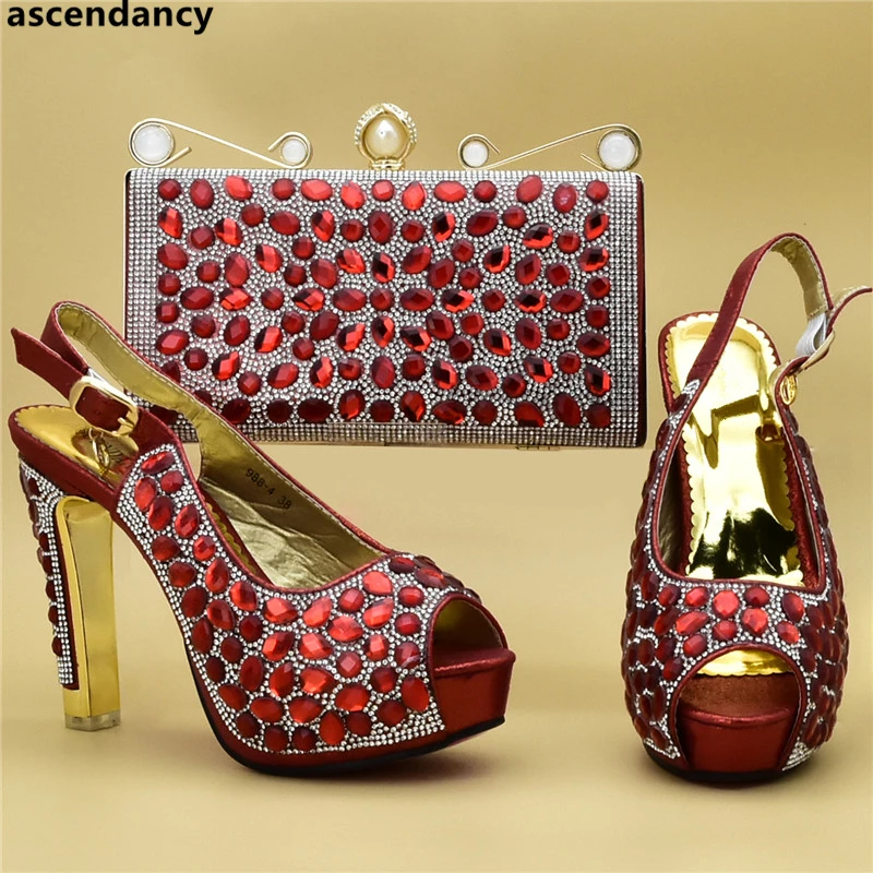 Туфли на высоком каблуке для женщин Итальянская обувь с сумочкой в комплекте