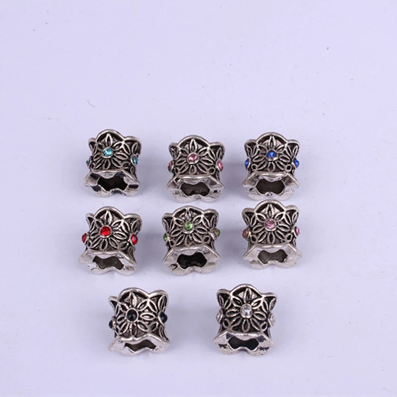 10 шт. Смешанные Серебряные стразы плетеные волосы бороды Дред бусины кольца туба