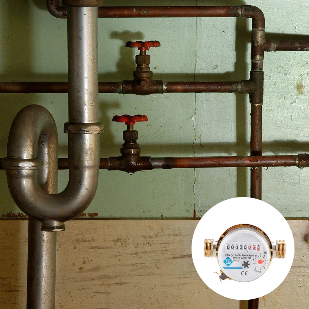 

1Pc Smart Household Water Meter Rotary Wing Pointer Cold Water Meter (Golden)