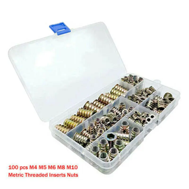 100pcs/Set M4 M5 M6 M8 M10 Threaded Hex Driver Wood Screw Inserts Nuts Kit Thread For Tool Accessories Hardware Nut Insert | Обустройство
