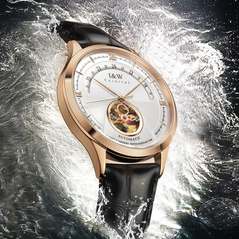

Switzerland I&W Carnival Men's Watches Japan MIYOTA Automatic Mechanical Luxury Brand Sapphire Waterproof Skeleton Clock 525G