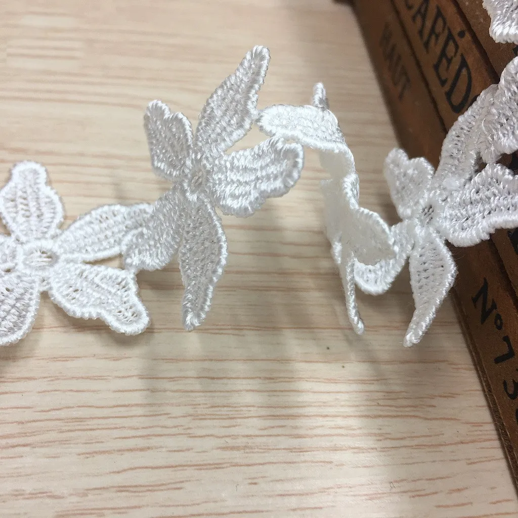 Вышитый цветок из пяти лепестков орнамент кружевной ткани Отделка лентами DIY