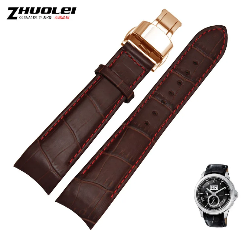 brownxred rose gold Изогнутый конец мужские ремешки для часов для BL9002-37 05A BT0001-12E 01A Брендовые Часы из натуральной кожи с пряжкой бабочки 20 21 22 мм - Цвет ремешка: brownxred rose gold