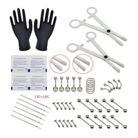 49pcsset tongue ring nose eyebrow lips septum forceps piercing needles body jewelry body piercing jewellery kits sets