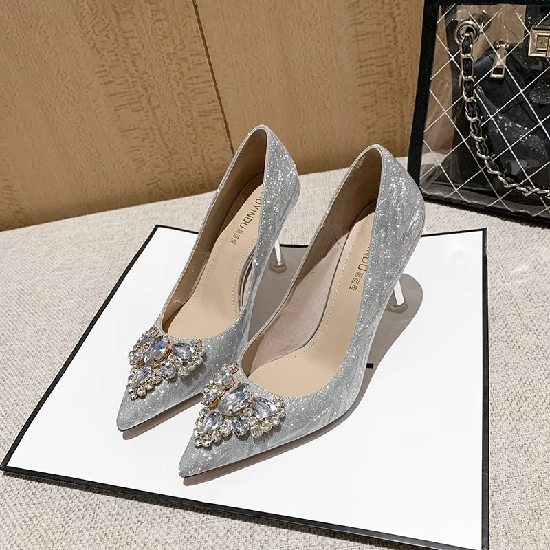 

New Women Pumps Glitter Crystal High Heels For Women Shoes Elegant Wedding Chaussures Shoes