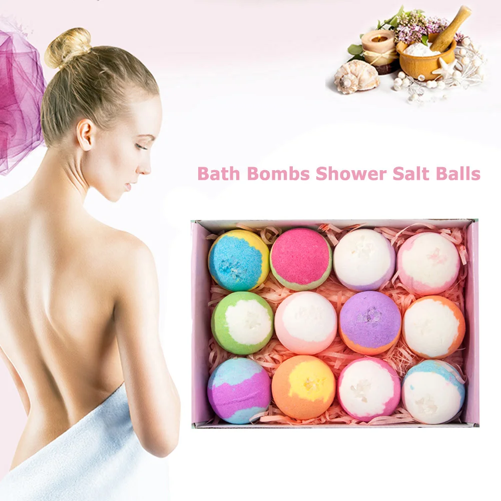 

12pcs Natural Organic Bubble Bath Bombs Ball Handmade Salt Balls Soften Cuticle Bubble Bath Care for Moisturizing Skin