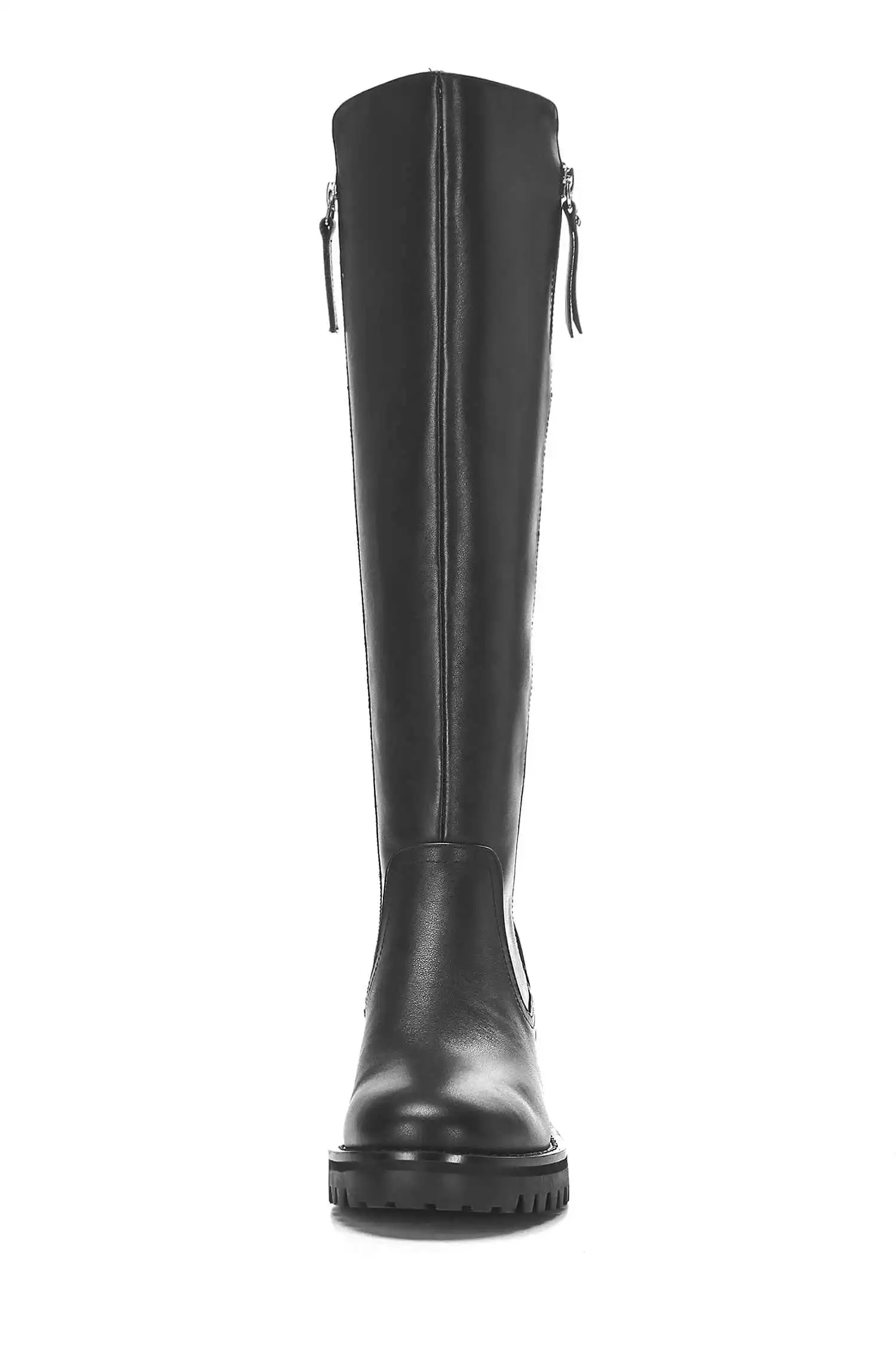 krazing pot winter super keep warm cozy cow leather knight boots round toe med heels solid zipper fashion thigh high boots L5f6