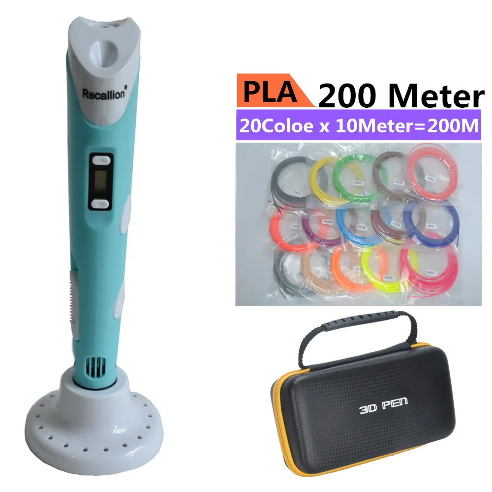 Новая 3D ручка + 200 м (20 видов цветов) PLA нить Ручка для печати светодиодный экран