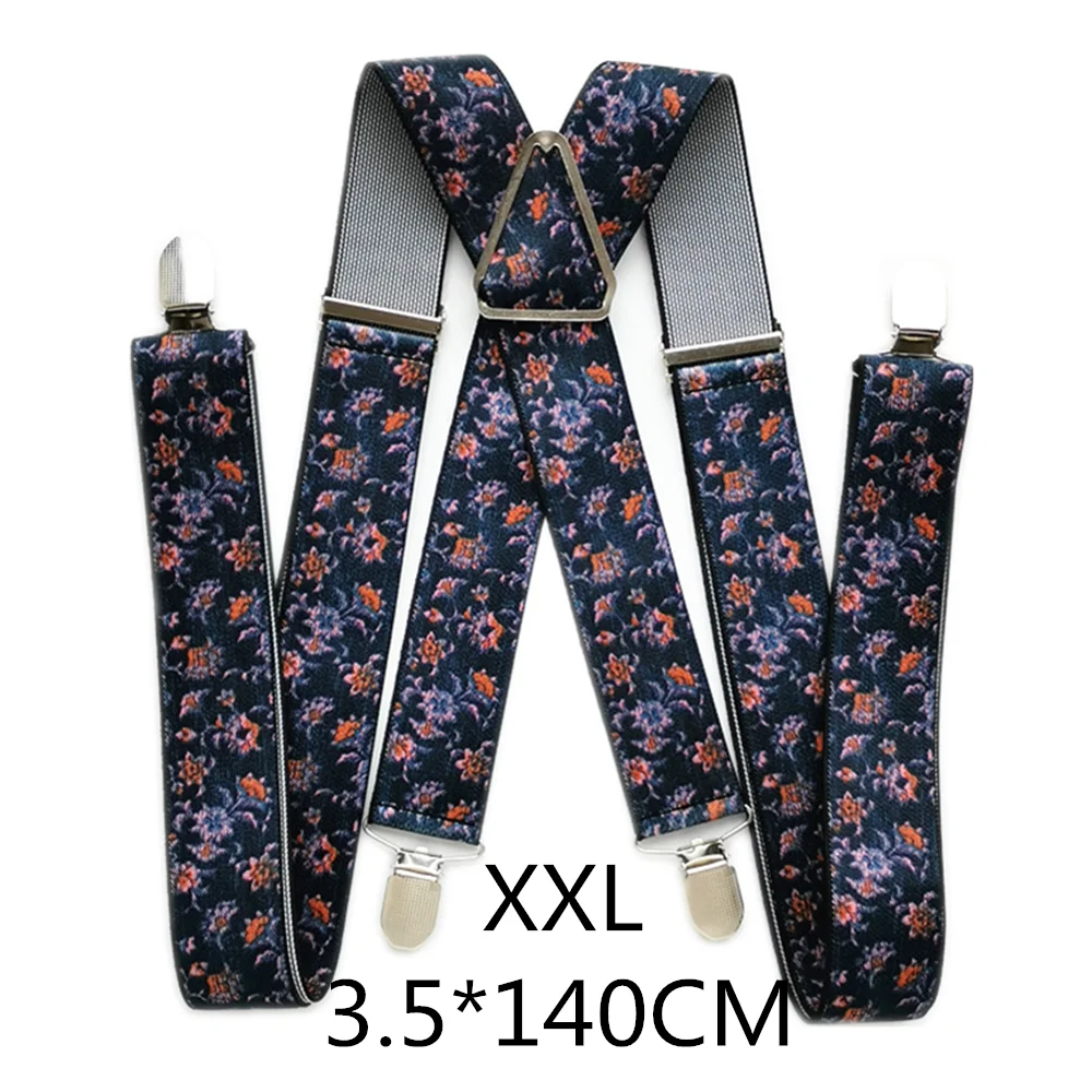 FLower-XXL-140CM 3,5 см ширина Пион цветок печати Подтяжки для мужчин мальчиков X Back Wo мужчин подтяжки юбка держатель для брюк рубашка Подвеска для взрослых - Цвет: FLower-XXL-140CM
