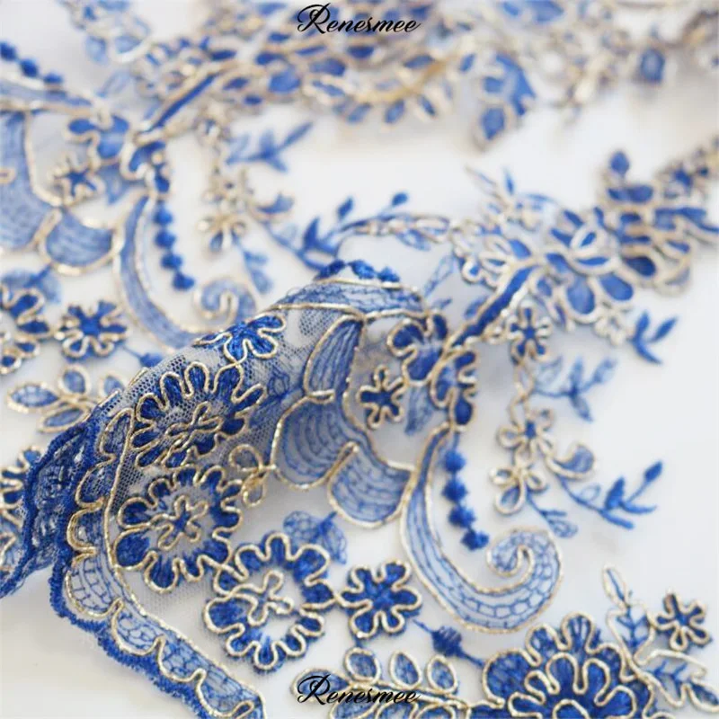 Изящное изысканное синее кружевное платье 1Yd с золотой нитью и вышивкой бедра